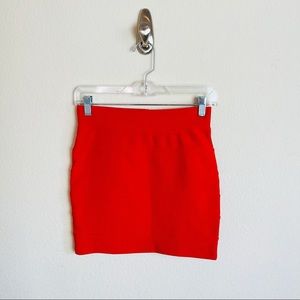 Forever 21 Red Ribbed Mini Pencil Skirt